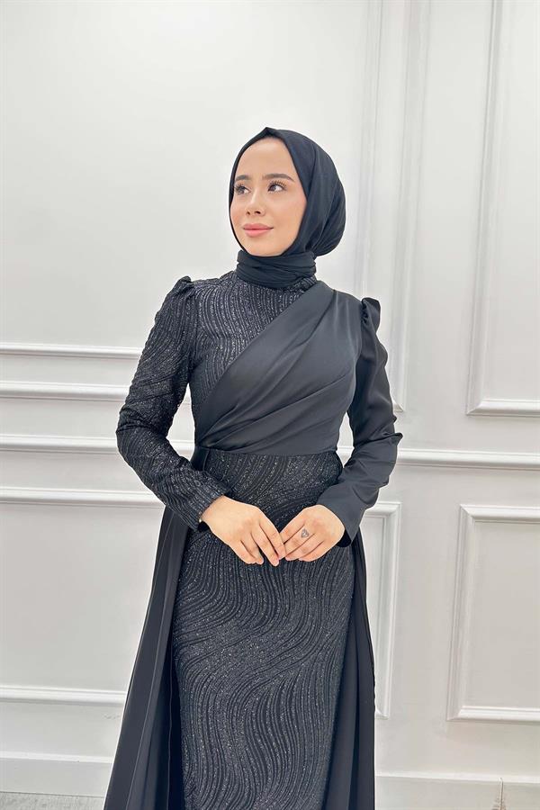 Önü Taş Simli Abiye 2422 Siyah