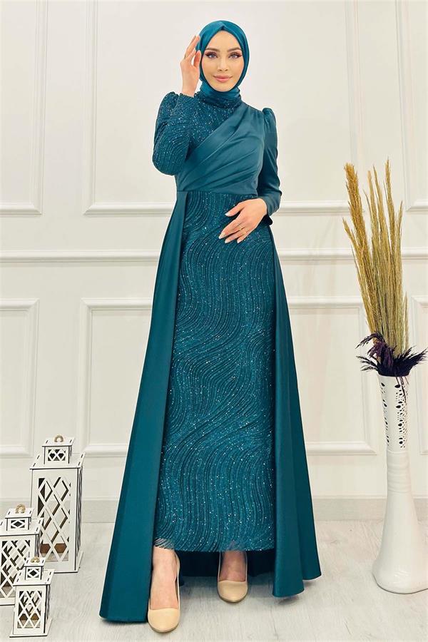 Önü Taş Simli Abiye 2422 Yeşil