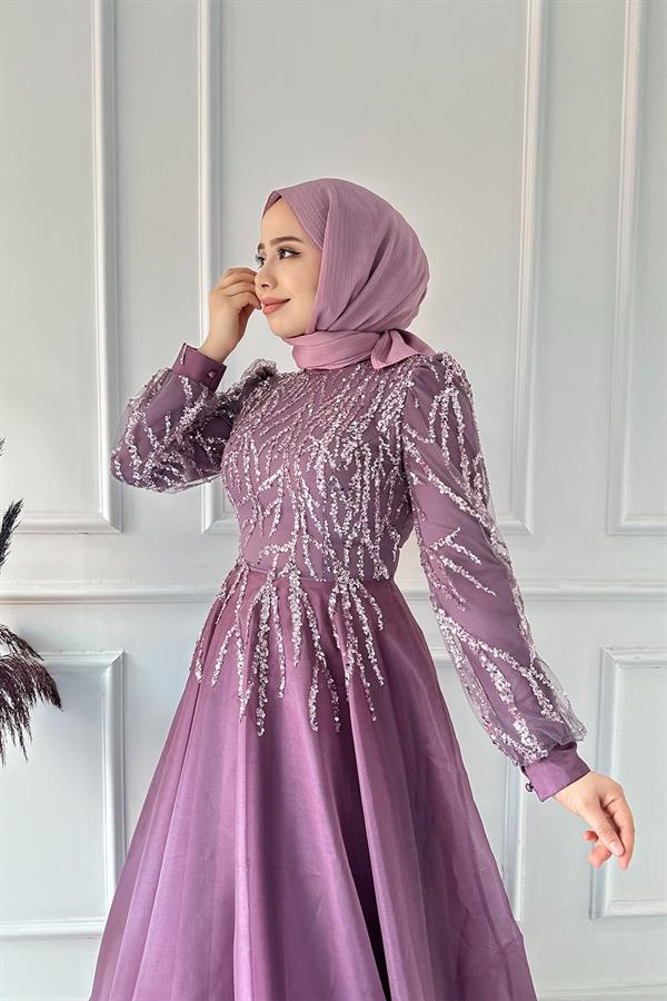 taşlı şehrazat abiye Y 2450 Lila