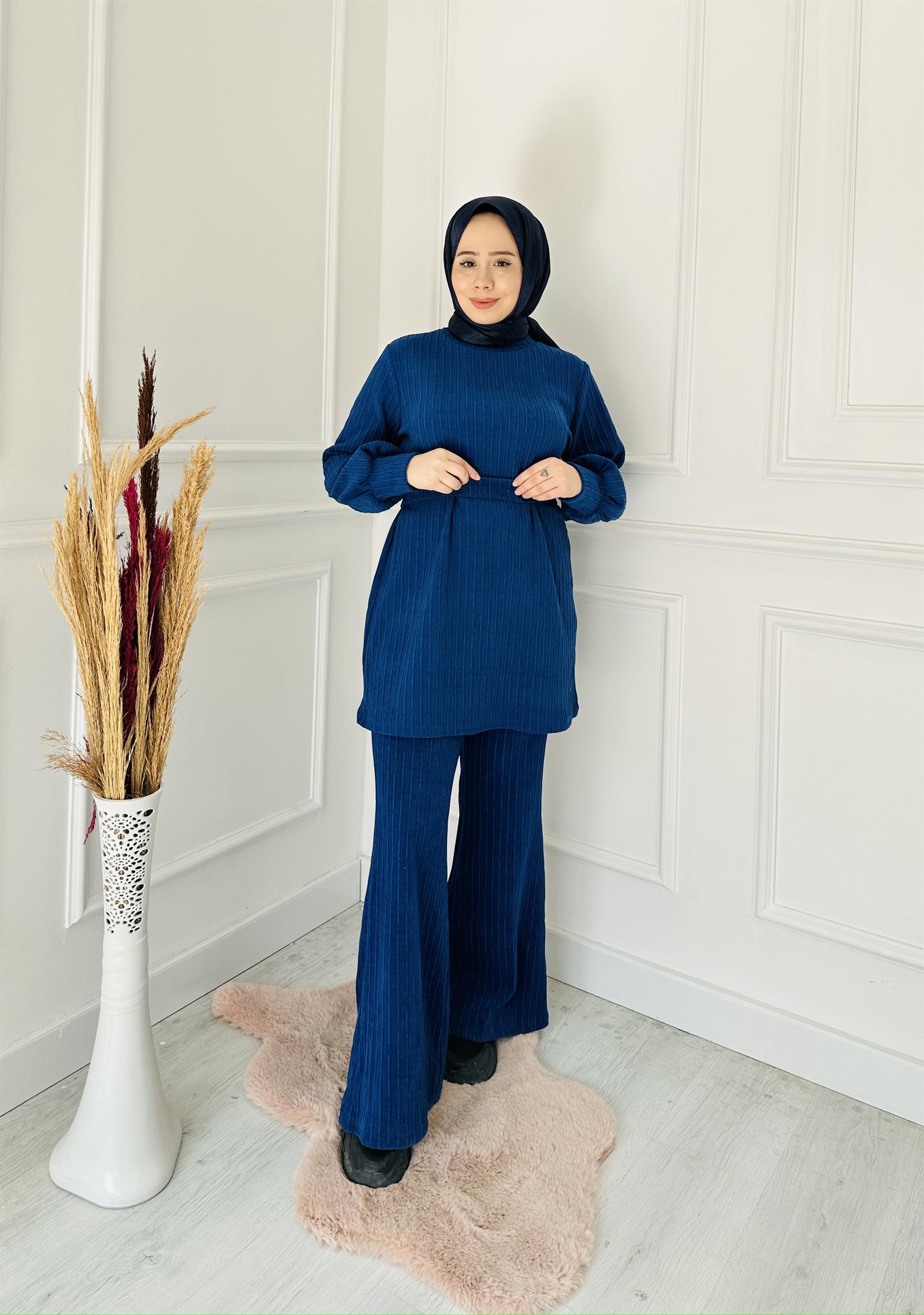 Örme Detaylı Takım 6146 Saks