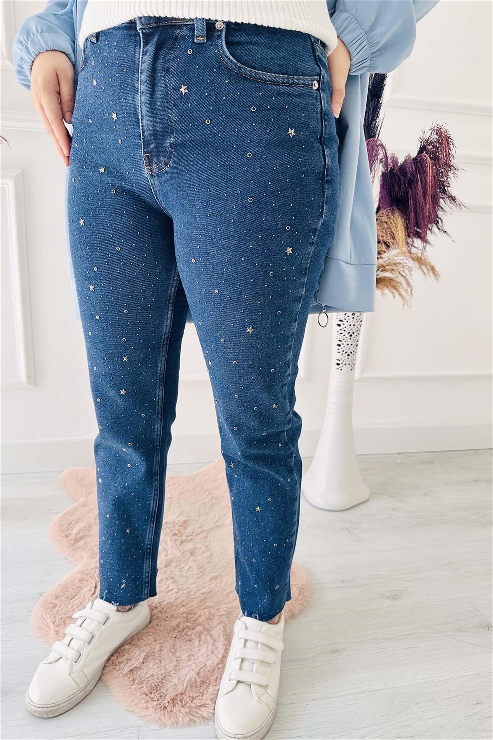 Yıldız Taşlı Mom Fit Dikişsiz Pnt 1753-26 K.MAVİ