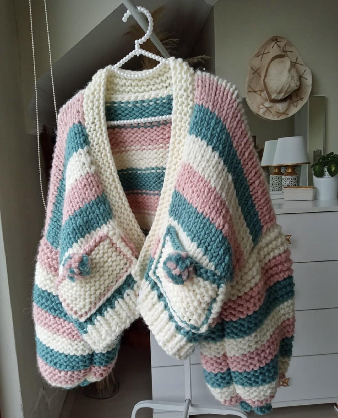Balloon Sleeve Striped Knit Jacket