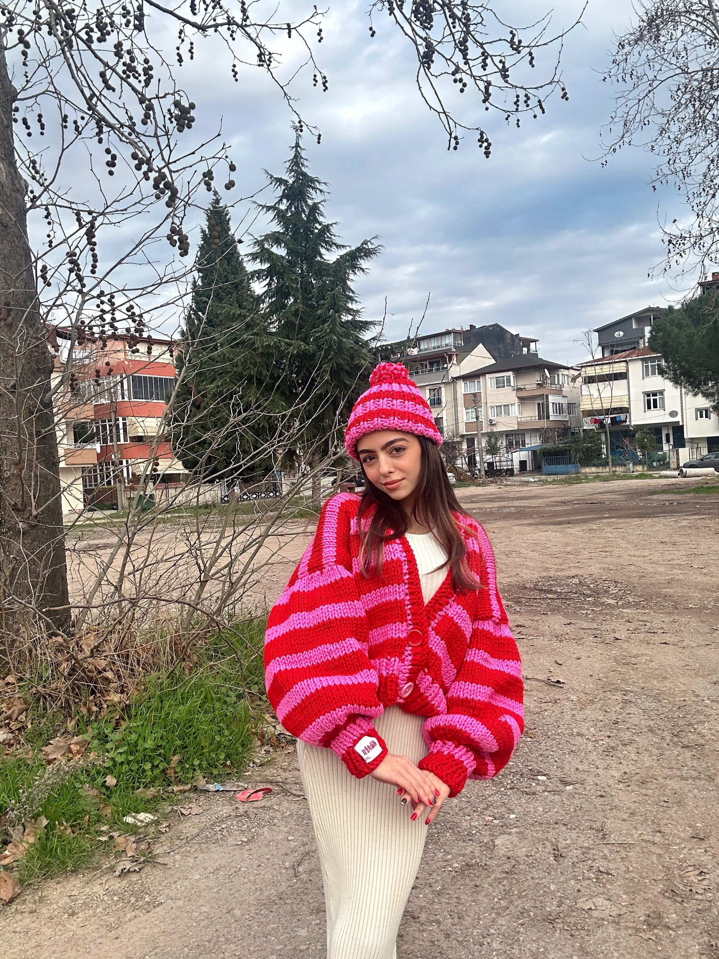 Pink/Red Striped Cardigan