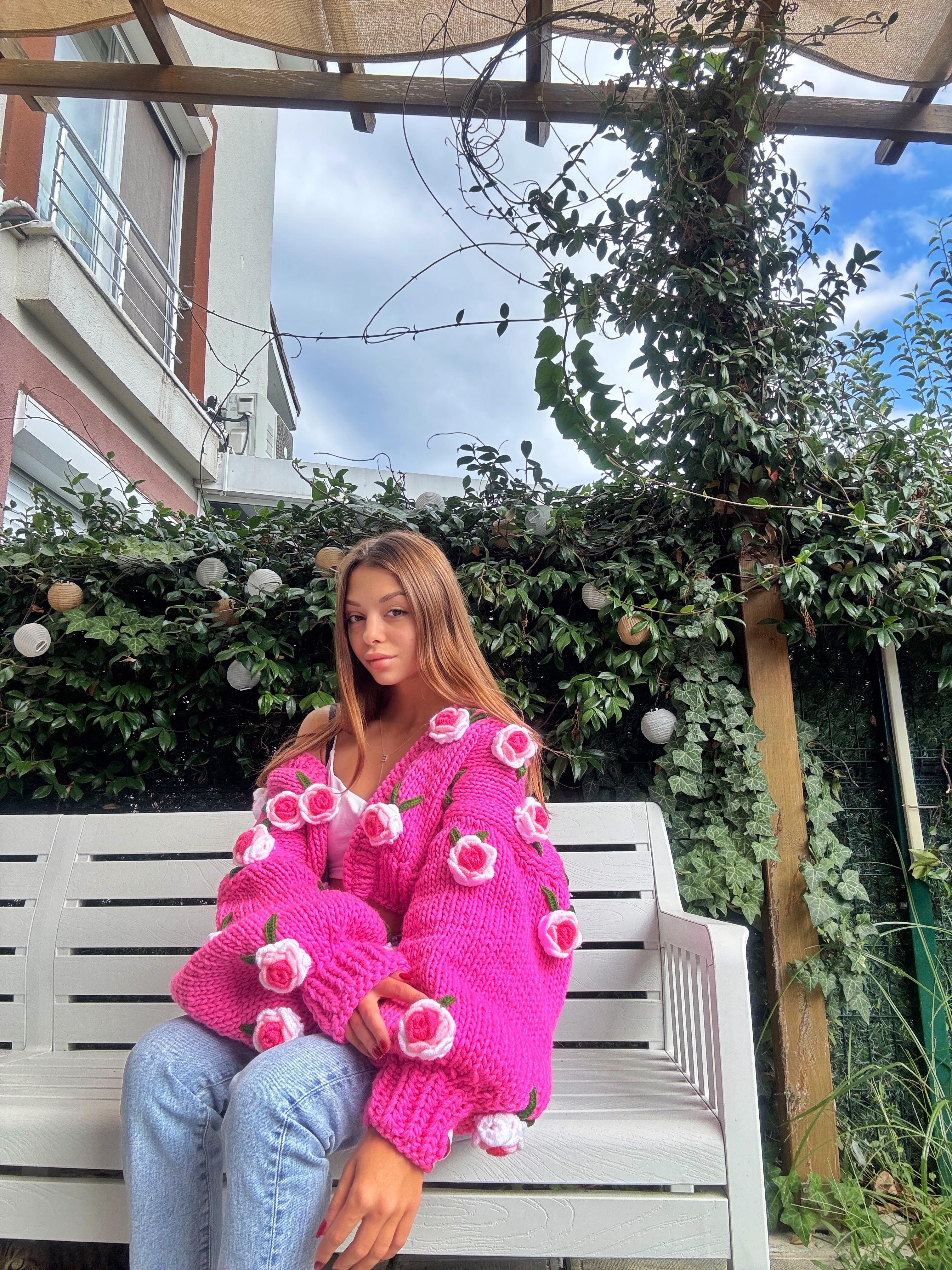 tricolor pink rose cardigan