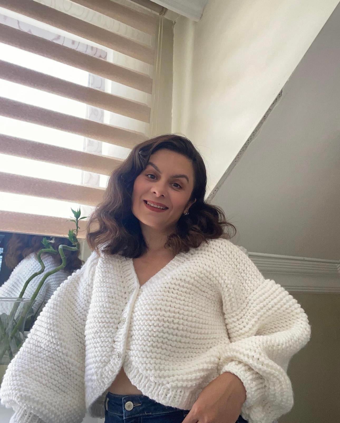 White Crop Cardigan With Stone Buttons