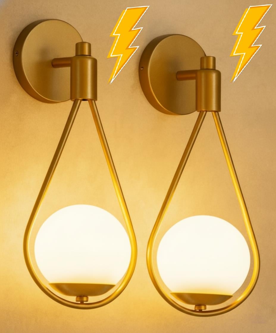 2li Badem Gold Kasa Beyaz Glop Camlı Elektrikli Aplik ( Pilli Değildir )Feza BalCamlı Siyah Metal Modern 2 Adet Elektrikli Aplik