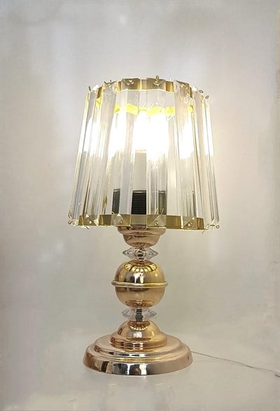 Alexa Kristal Taşlı Gold Pilli Abajur - Özel Tasarım Lamba Dahildir.