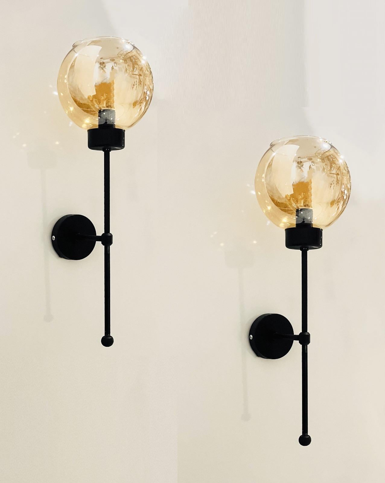 Feza BalCamlı Siyah Metal Modern 2 Adet Elektrikli AplikGezegen Metal Camlı Pilli Aplik - 9v Pil ve Özel Tasarım Ampul İçindedir - Tek Adet Fiyatıdırgaziantepavize