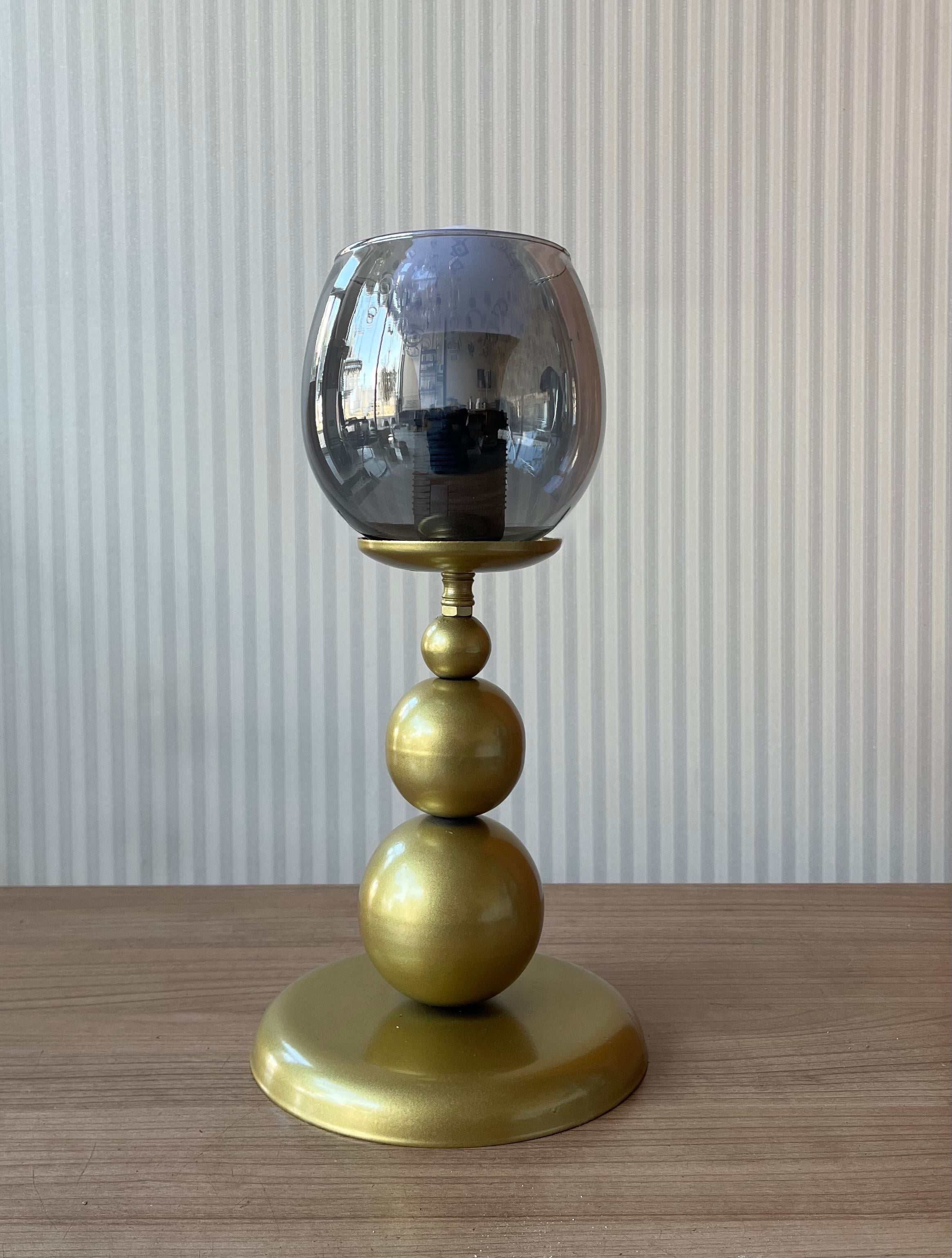 Gold Koza Pilli Abajur Füme Camlı Aplik Lambader Aydınlatma - Özel Tasarım Lambalı - Tek AdetKupa Gerçek Kristal Taşlı Pilli Abajur - Pil Dahildir