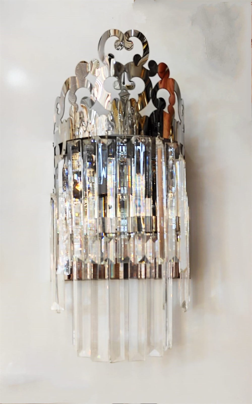 Kraliçe Tacı Kristal Taşlı 2katlı Silver Elektrikli  AplikOktagon Taşlı Dikdörtgen Silver Aplikgaziantepavize