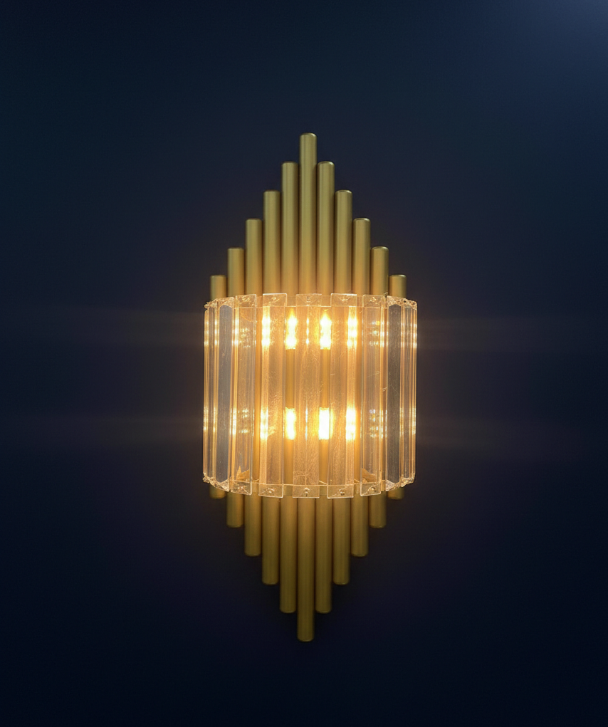 Mina Gold Kasa Günışığı Ledli 3 Katlı Lux Taşlı Pilli Aplik - Tek Adet - Pil ve Led HediyeFeza BalCamlı Siyah Metal Modern 2 Adet Pilli Aplik - Özel Tasarım Lamba ve Pil Dahildir
