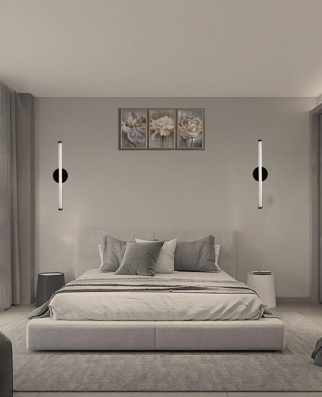 Safir 35cm Siyah Günışığı [Sarı] Ledli Pilli Aplik -2 Adet Fiyatı-Tablo Üstü Yatak Odası Ayna ÜstüSiyah Kasa Banyo Duvar Ayna Tablo Aydınlatması Flüt Aplik Kuğu Aplik Pilli Aplik pil hediyedirgaziantepavize