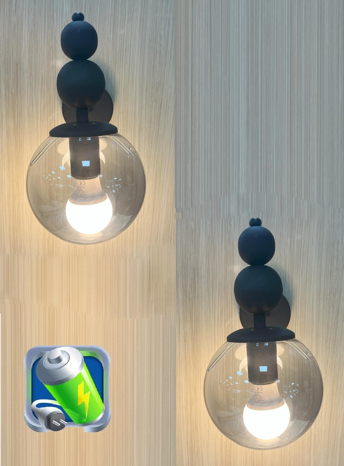 Şarj Et Kullan Florida Şarjlı Pilli Aplik Füme Glop Camlı Siyah Kasa Metal Modern -2 Adet-Şarjlı Pilli Aplik Pandora Büyük Boy Gold Kristal Taşlı Lüx Aplik