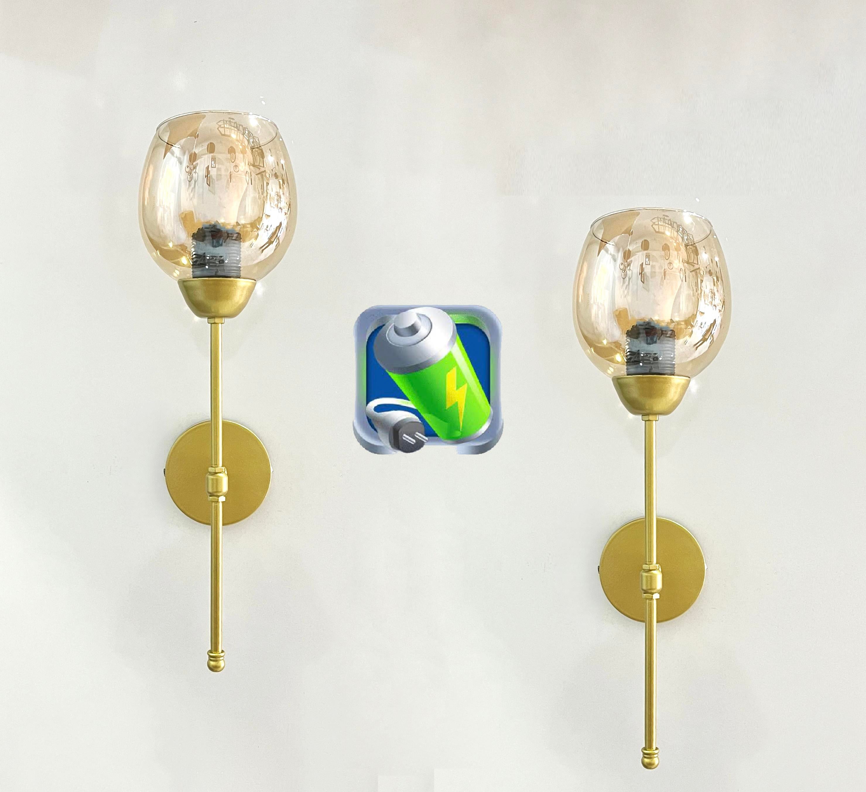 Şarj Et Kullan Gold Feza Şarjlı Pilli Aplik Bal Camlı Siyah Kasa Metal Modern Aydınlatma -2 Adet-Şarjlı Pilli Aplik Pandora Büyük Boy Gold Kristal Taşlı Lüx Aplik