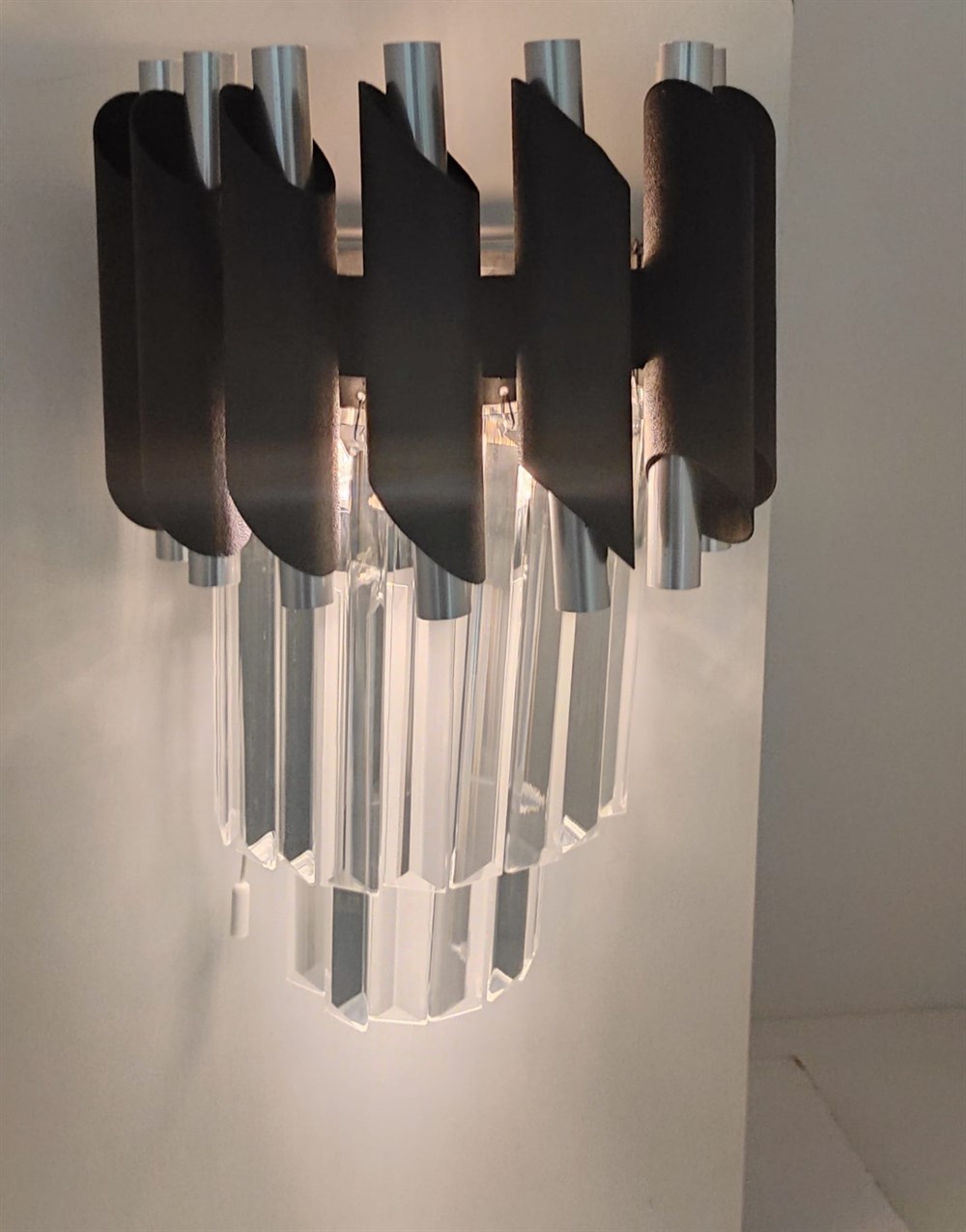 Şarjlı Pilli Aplik Himalaya Kristal Taşlı Siyah - Silver Metal Aplik