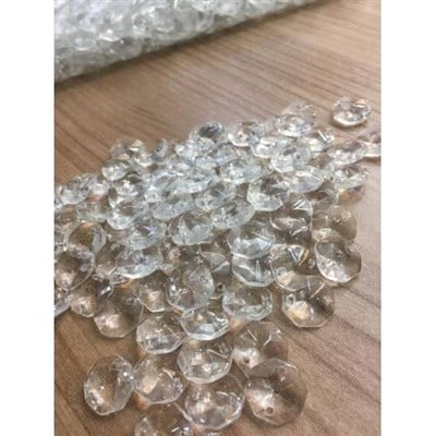 2000 Adet Çift Delikli Octagon 14 mm Kristal Cam Avize Taşı - Oktagon Kristal Sekizgen Avize Taşı