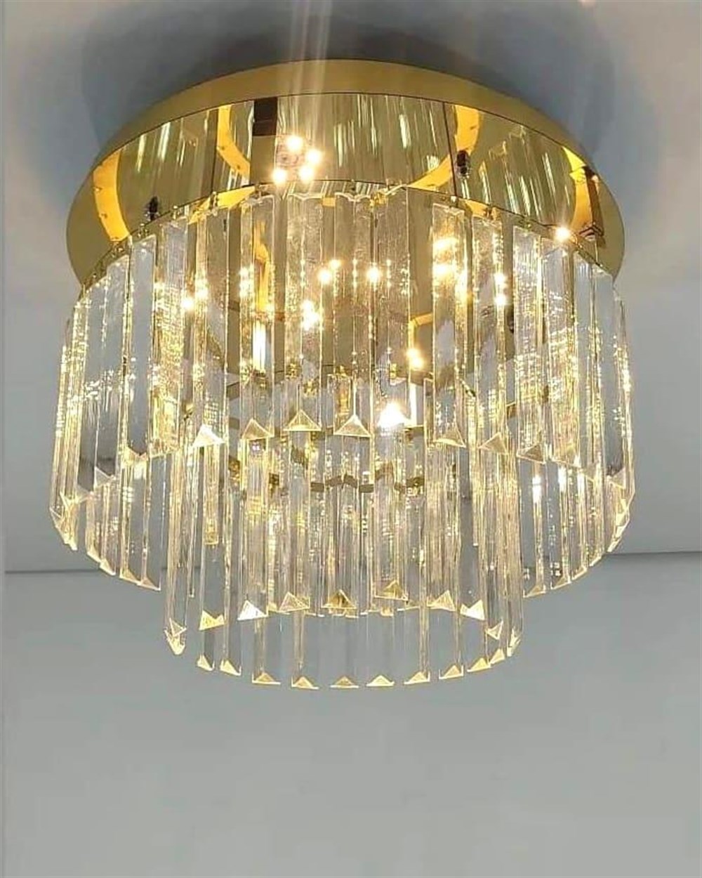 Athena Yuvarlak Kristal Taşlı Tasarım Gold Ledli AvizeGaziantepavize