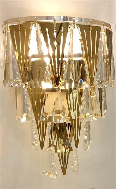 Çam Ağacı Pilli Kristal Taşlı 4Katlı Lüks Gold Aplik