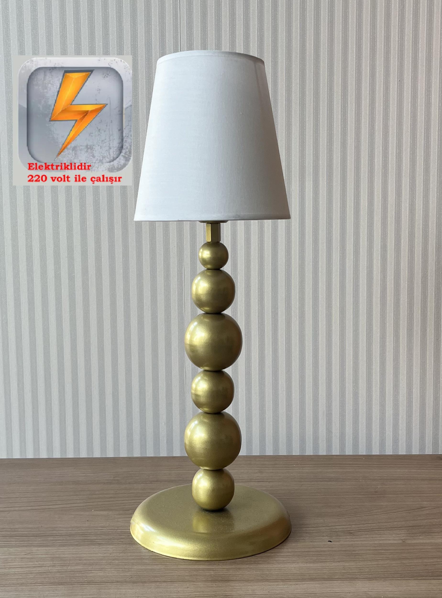 Elektrikli Pırıl Gold Kasa Krem Şapka Modern Dekoratif Metal Abajur (PİLLİ DEĞİLDİR)Kupa Gerçek Kristal Taşlı Pilli Abajur - Pil Dahildir