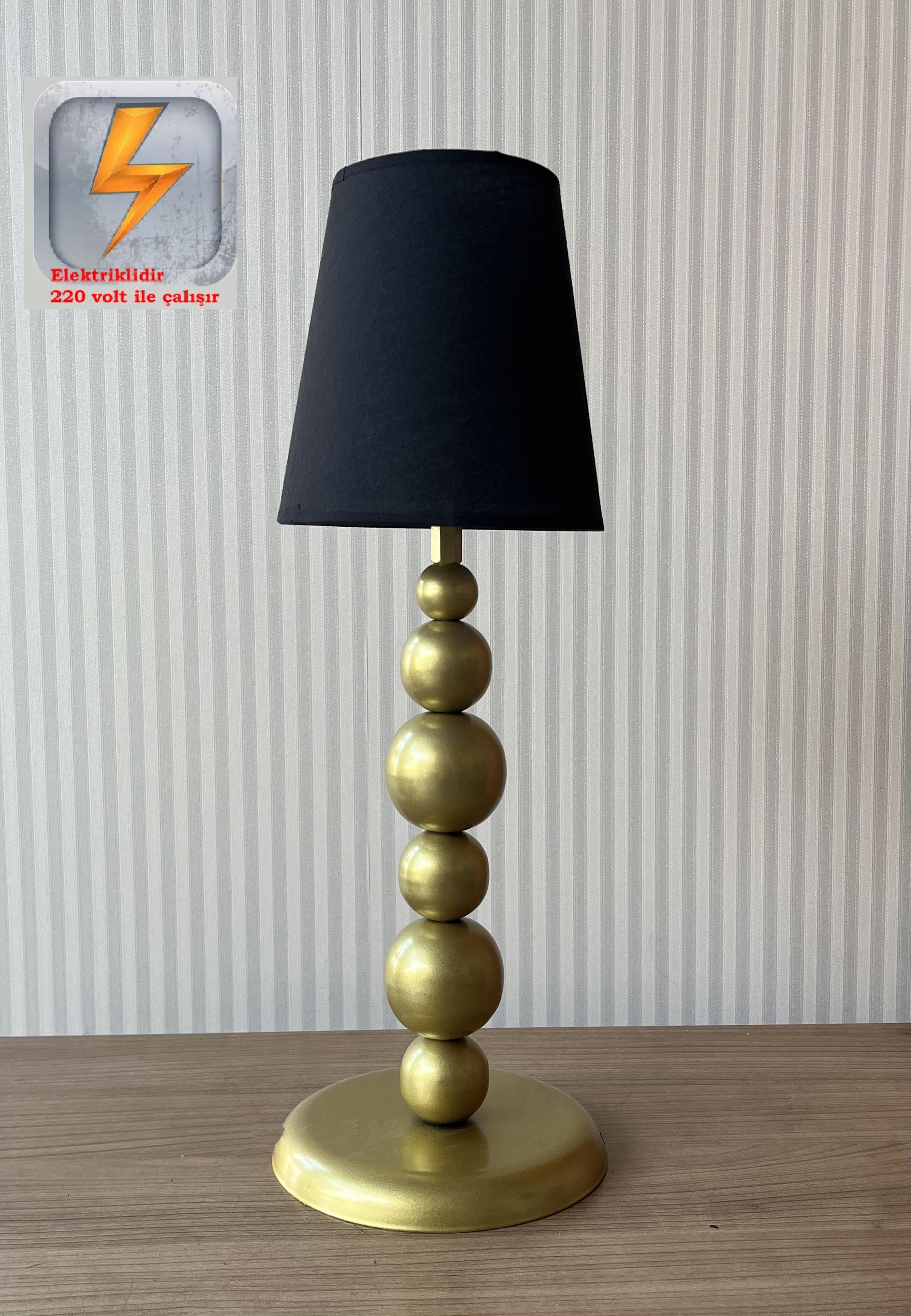 Elektrikli Pırıl Gold Kasa Siyah Şapka Modern Dekoratif Metal Abajur (PİLLİ DEĞİLDİR)Kupa Gerçek Kristal Taşlı Pilli Abajur - Pil Dahildir