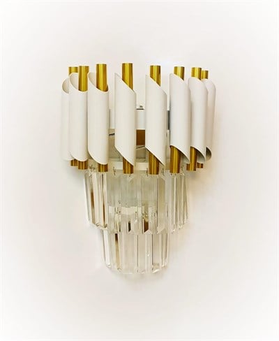 Himalaya Beyaz - Gold Kristal Taşlı Metal Elektrikli Aplik