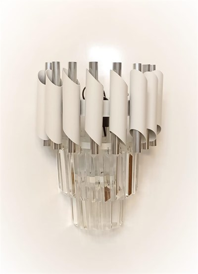 Himalaya Beyaz - Silver Kristal Taşlı Metal Elektrikli Aplik