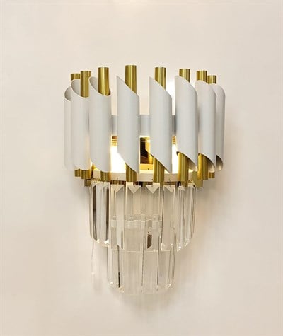 Himalaya Kristal Taşlı Beyaz - Gold Metal Pilli Aplik