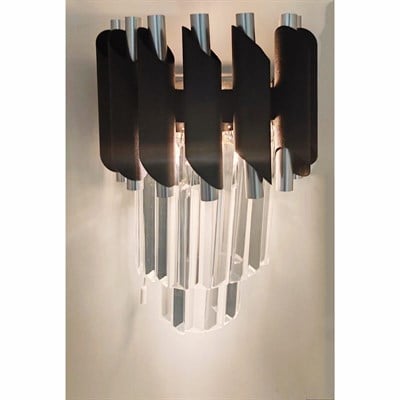Himalaya Kristal Taşlı Siyah - Gümüş Metal Pilli Aplik