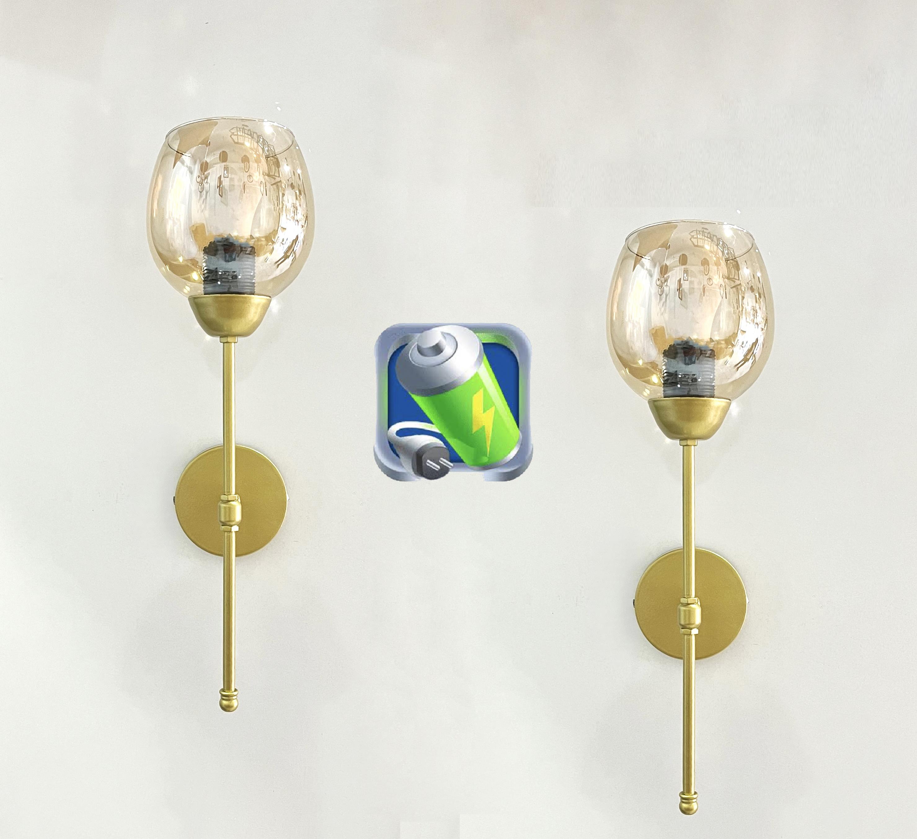 Şarj Et Kullan Gold Feza Şarjlı Pilli Aplik Bal Camlı Siyah Kasa Metal Modern Aydınlatma -2 Adet-Şarjlı Pilli Aplik Pandora Büyük Boy Gold Kristal Taşlı Lüx Aplik