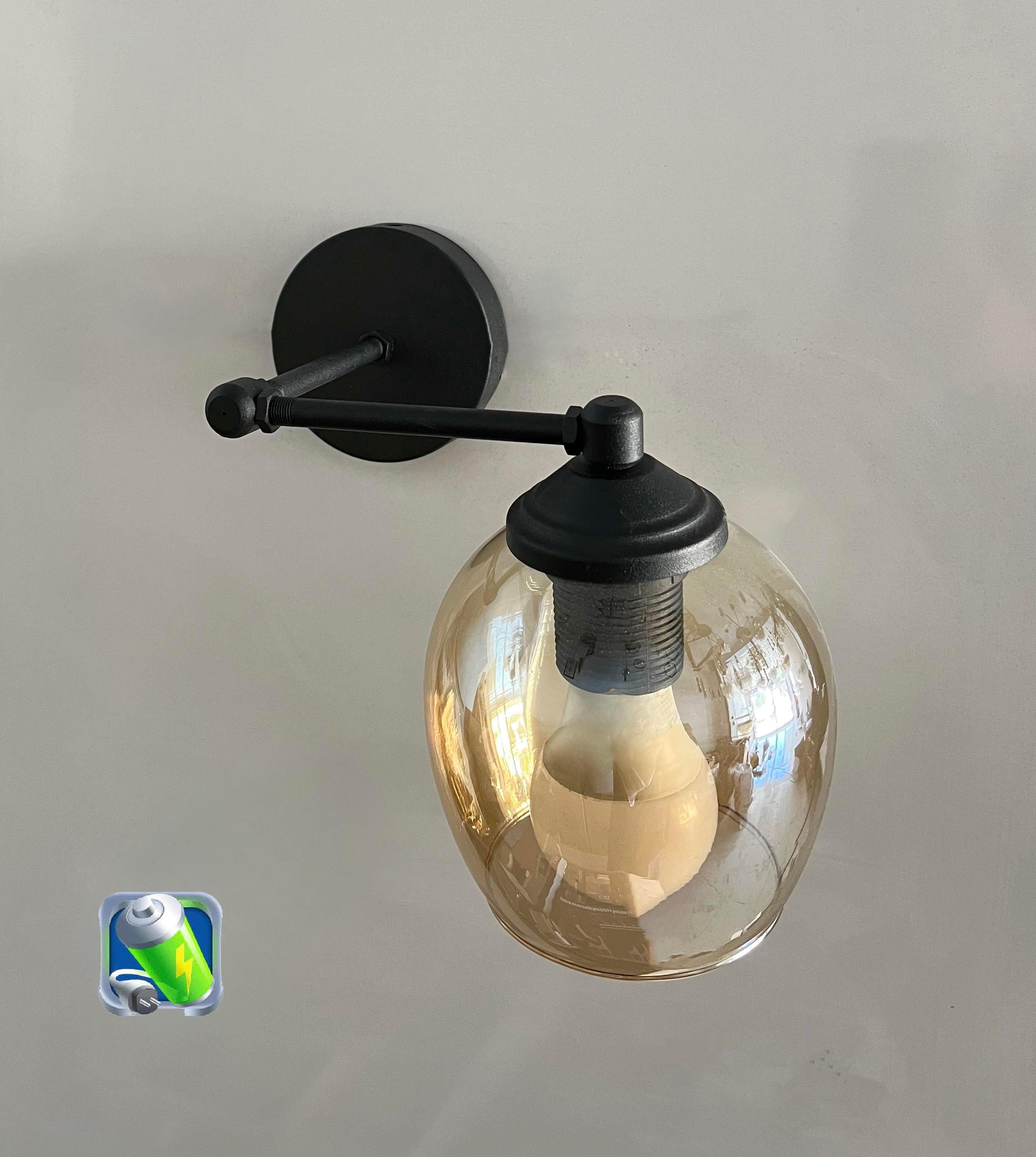Şarj Et Kullan K1C Şarjlı Pilli Aplik Bal Camlı Siyah Kasa Metal Modern -Tek Adet-Şarjlı Pilli Aplik Pandora Büyük Boy Gold Kristal Taşlı Lüx Aplik