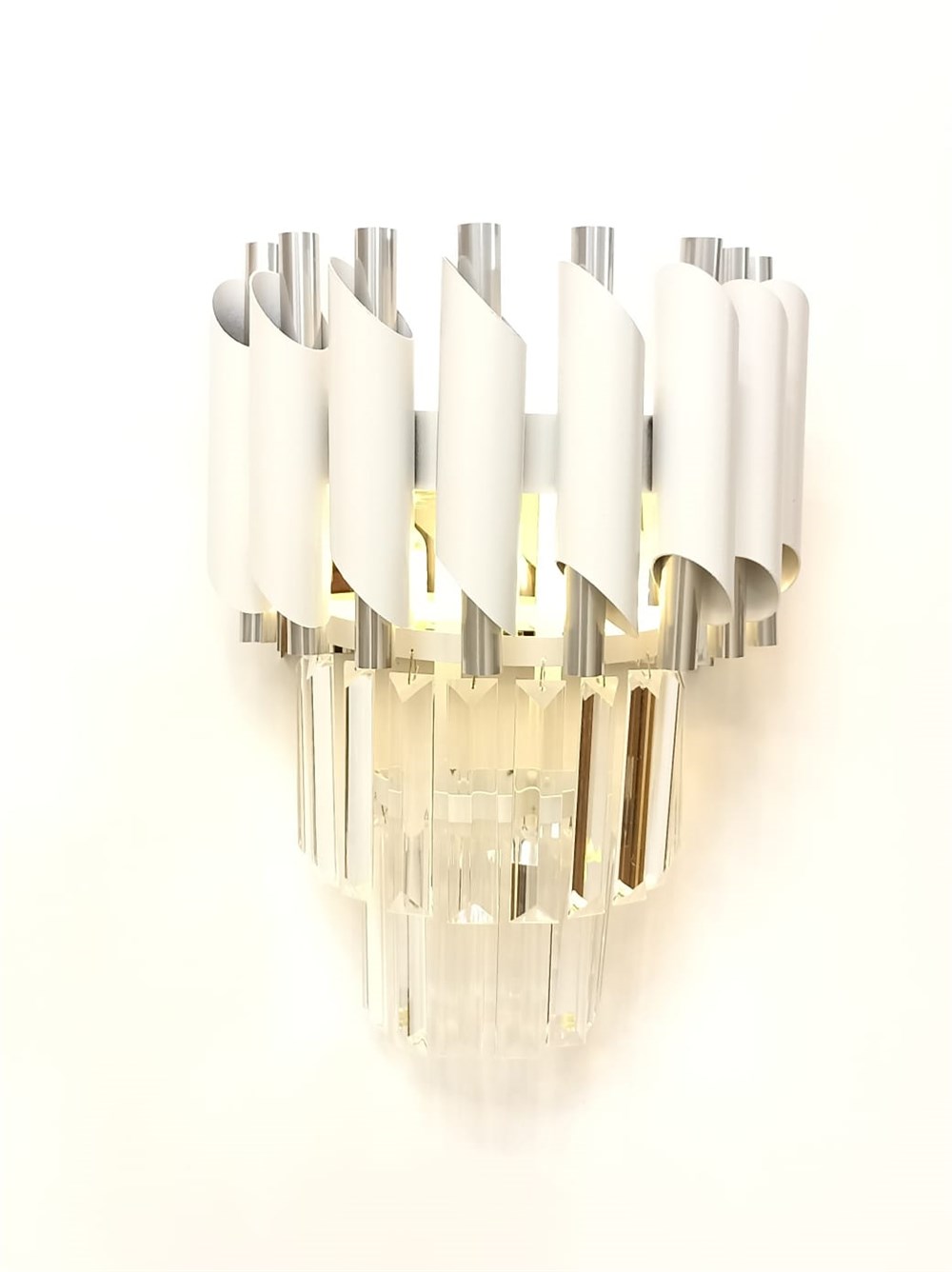 Şarjlı Pilli Aplik Himalaya Kristal Taşlı Beyaz - Silver Metal Aplik