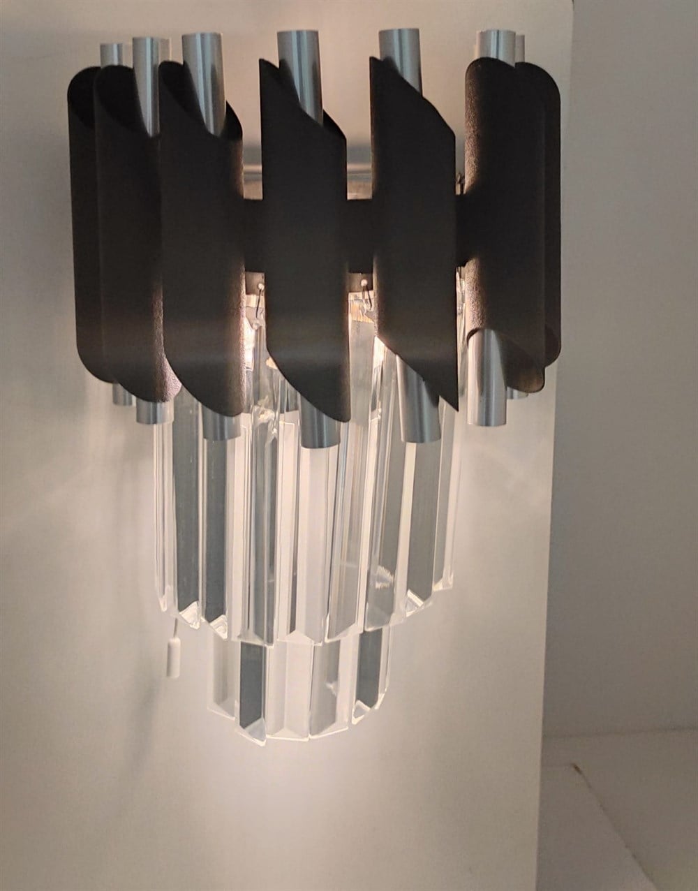 Şarjlı Pilli Aplik Himalaya Kristal Taşlı Siyah - Silver Metal Aplik