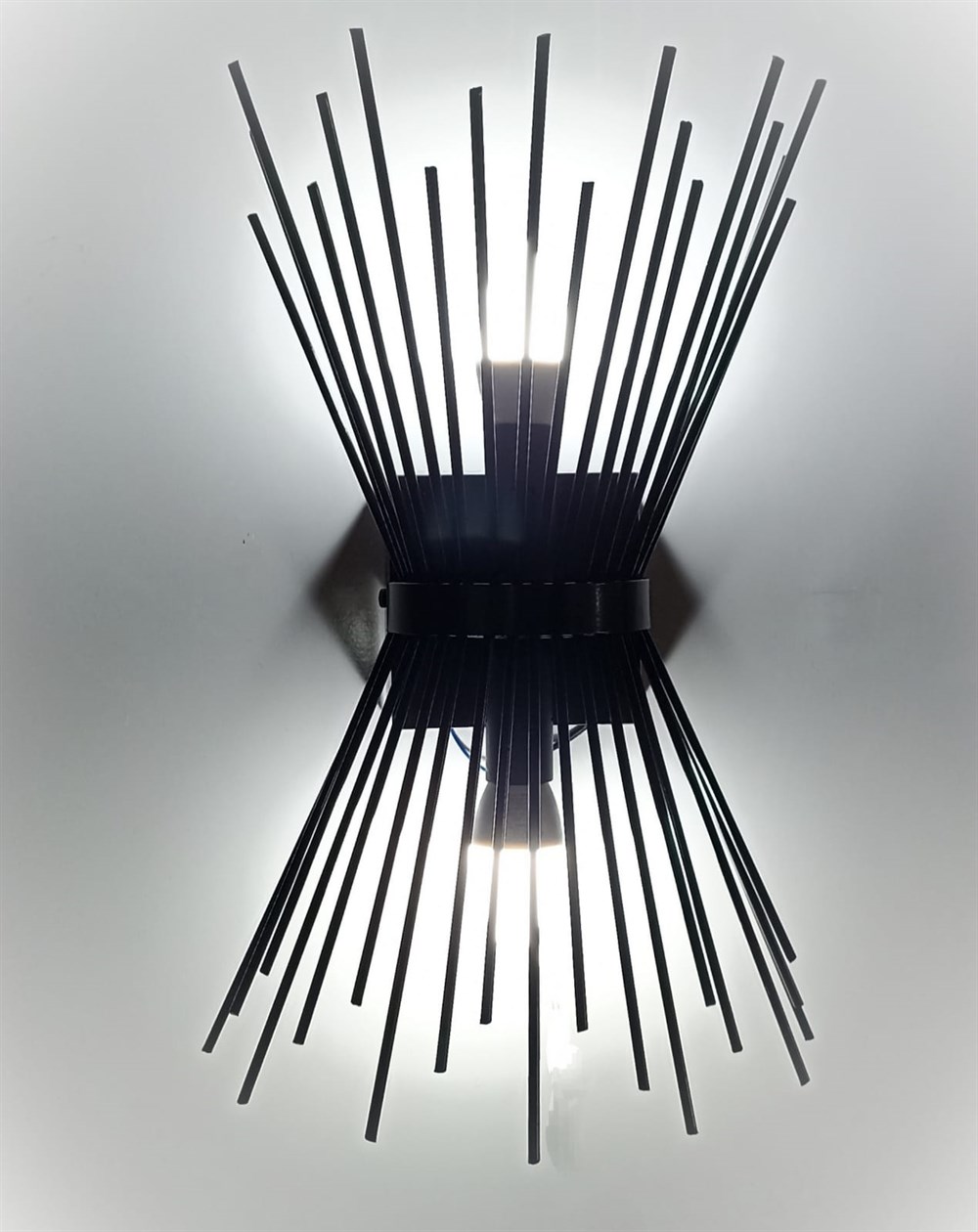 Şarjlı Pilli Aplik Metal Siyah Kirpi Beyaz Işık Duvar E14 Lüx Özel Tasarım  Lambalı Aplik - Tek