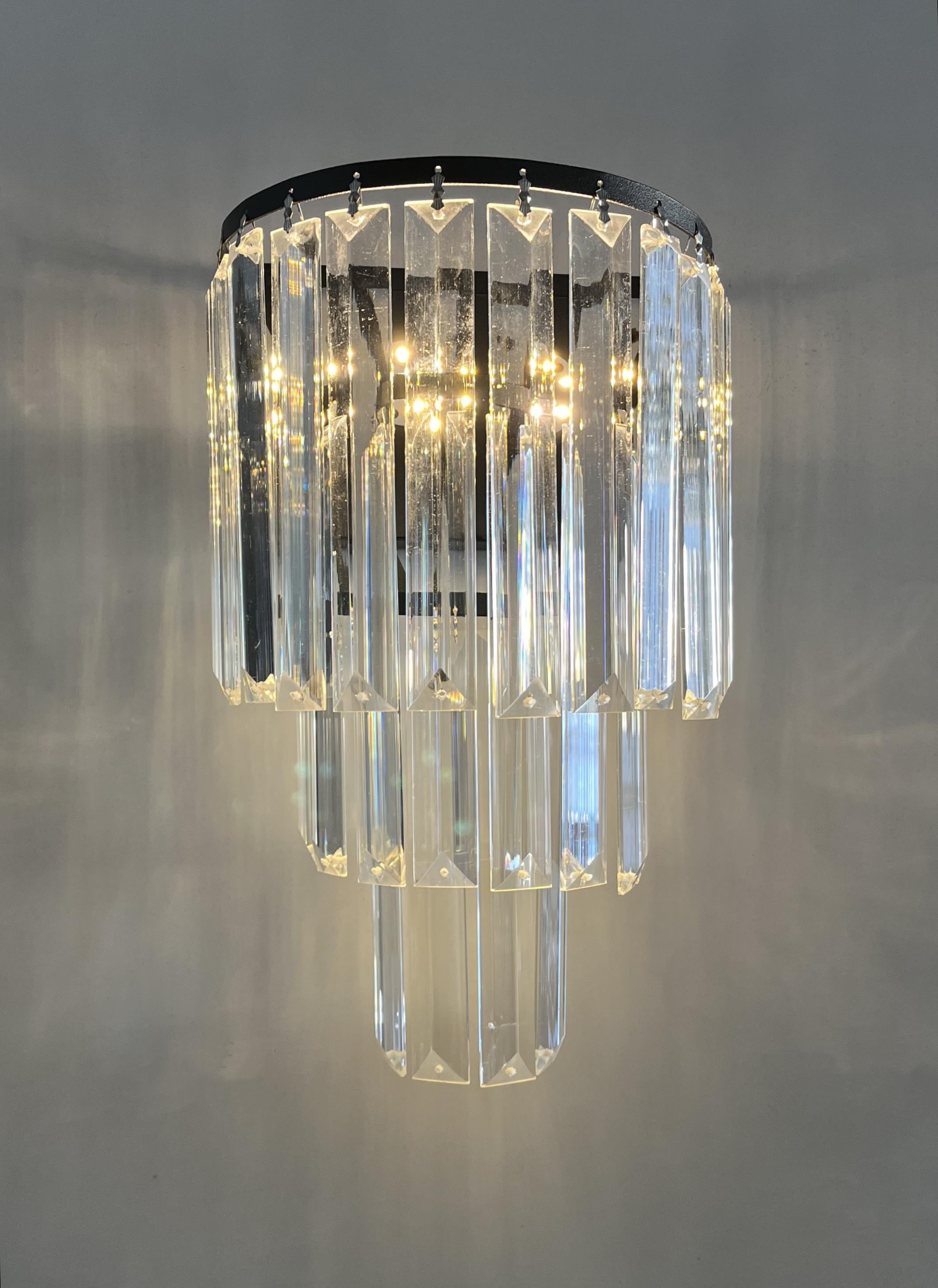 Yonca Siyah Kasa Günışığı Ledli 3 Katlı Lux Taşlı Pilli Aplik - Tek Adet - Pil ve Led HediyeFeza BalCamlı Siyah Metal Modern 2 Adet Pilli Aplik - Özel Tasarım Lamba ve Pil Dahildir