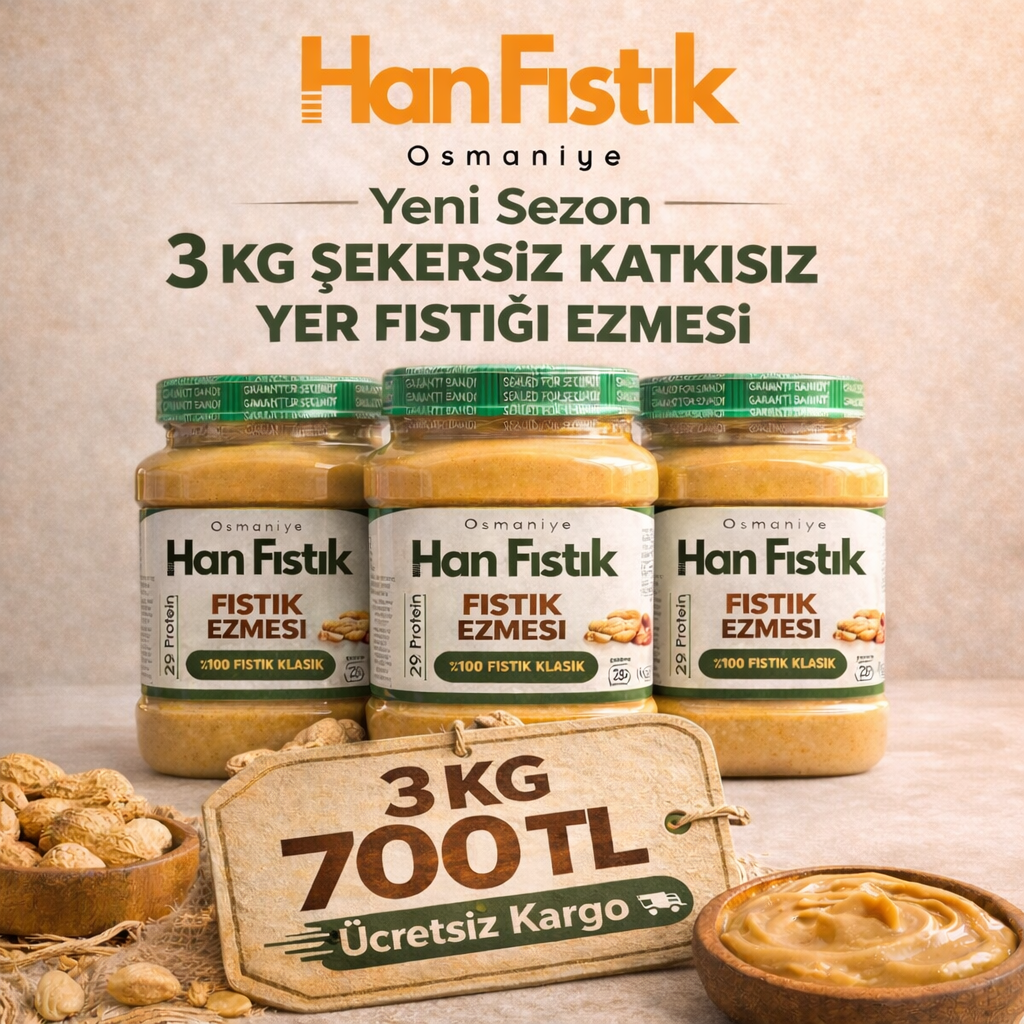 3 KG ŞEKERSİZ DOĞAL FISTIK EZMESİ