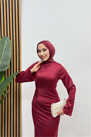 Eftal Tesettür Bordo Abiye