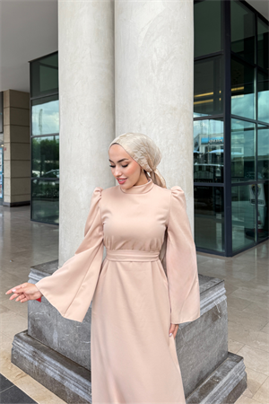 Elvin İspanyol Kol Tesettür Elbise Krem