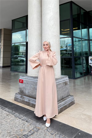Elvin İspanyol Kol Tesettür Elbise Krem