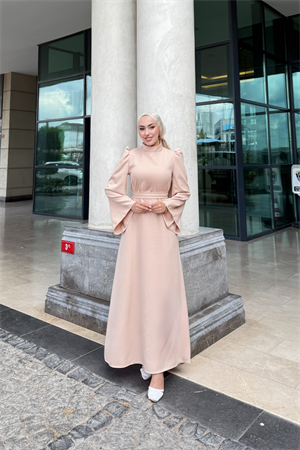 Elvin İspanyol Kol Tesettür Elbise Krem