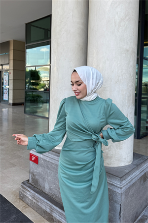 Özel Tasarım Scuba Tesettür Elbise Çağla