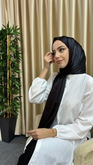 Saten Tesettür Şal Siyah