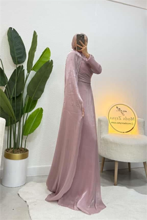 Sofya Couture Pudra Taş İşlemeli Pelerin Abiye