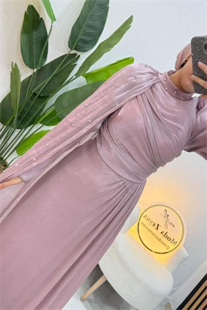 Sofya Couture Pudra Taş İşlemeli Pelerin Abiye
