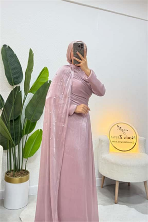 Sofya Couture Pudra Taş İşlemeli Pelerin Abiye