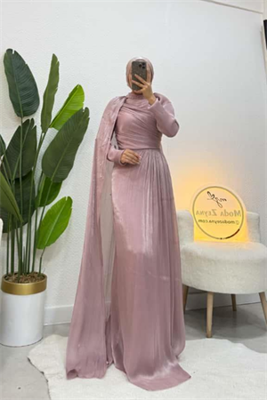 Sofya Couture Pudra Taş İşlemeli Pelerin Abiye