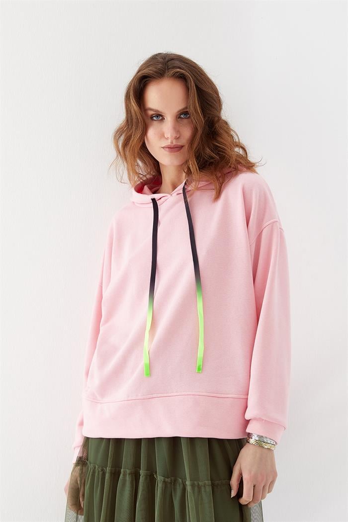 Baskılı Kapüşonlu Sweatshirt Pembe