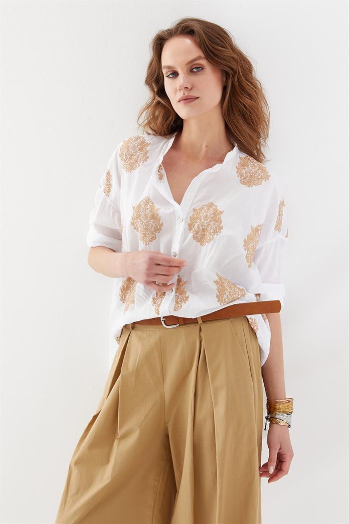 İşlemeli Gömlek Beyaz