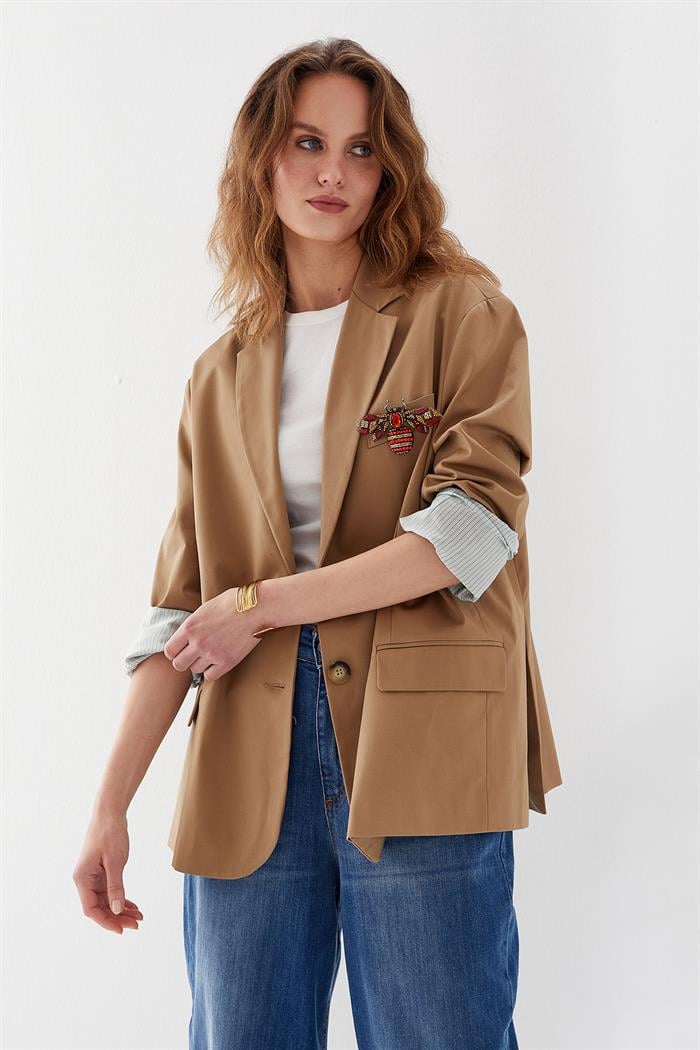 İtalyan Kalıp Oversize Ceket Camel