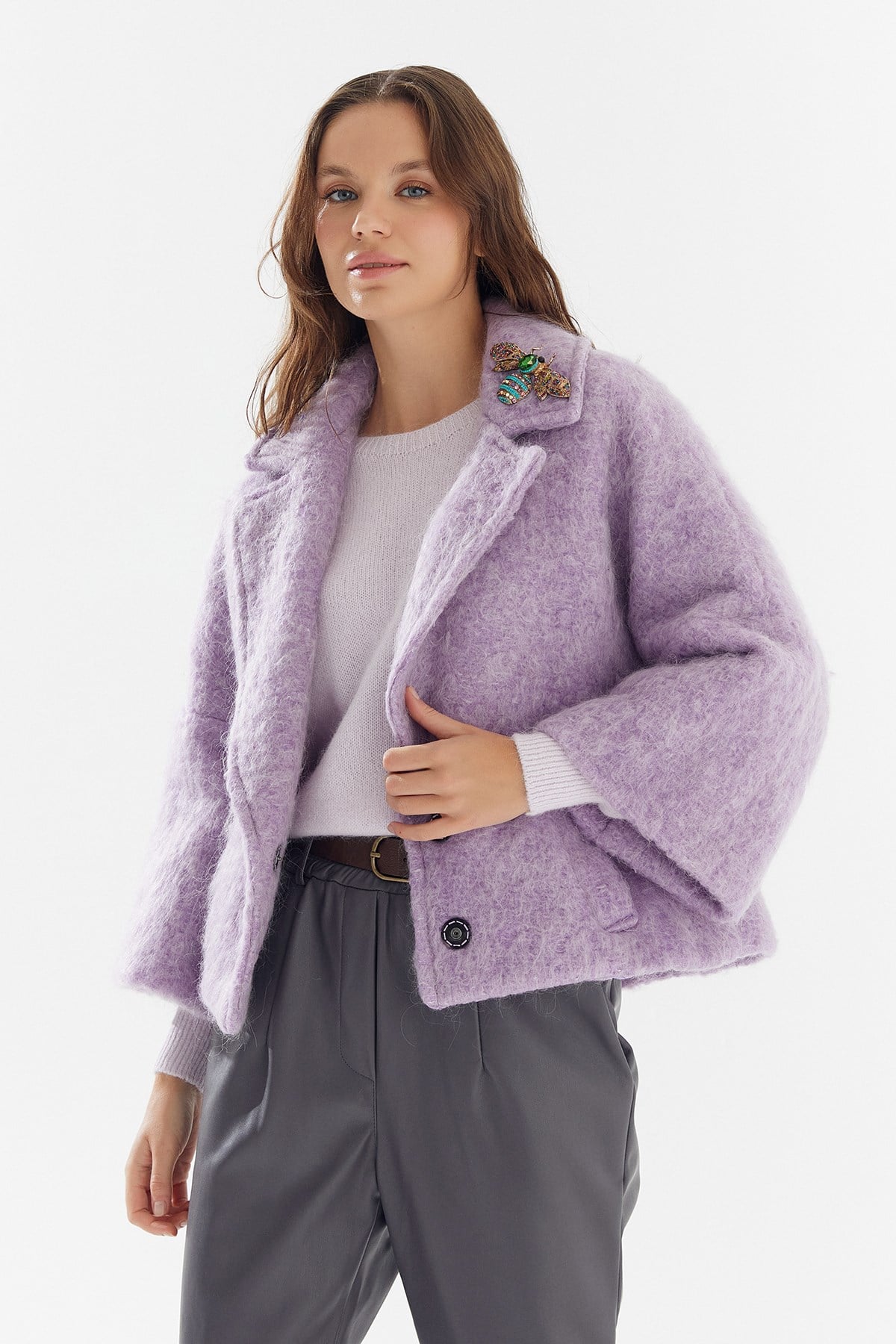 İthal Oversize Spor Şık Ceket Lila