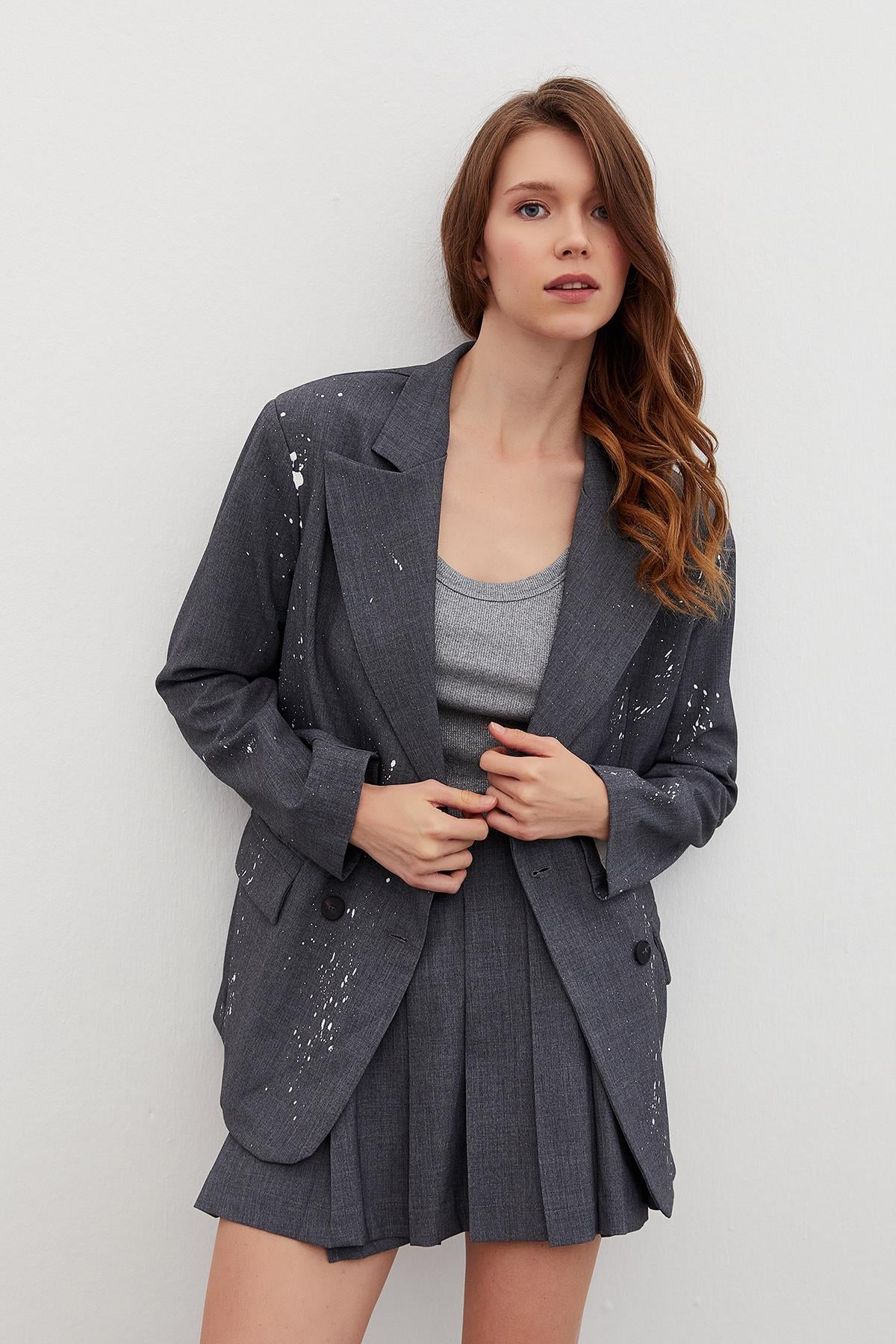 Oversize Blazer Ceket Gri